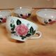 Set of 4 antique porcelain cups with rose pattern CNP France