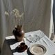 Set of 6 vintage brown glazed ceramic espresso cups with saucers.
