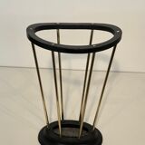 Umbrella stand in blackened wood and brass. Attributed to Jacques Adnet