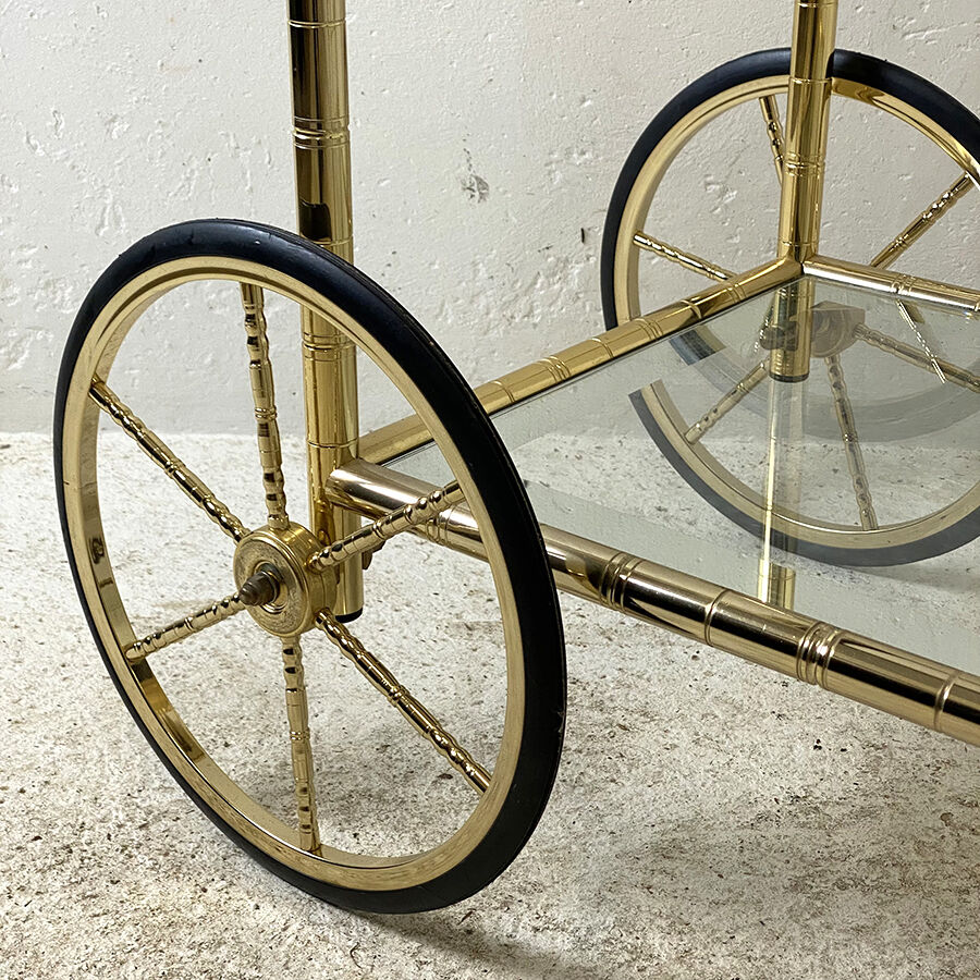Rolling table in gilded metal imitation vintage bamboo 70's
