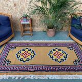 Rare Mongolian Rug 200x105 cm, Vintage Old Tribal