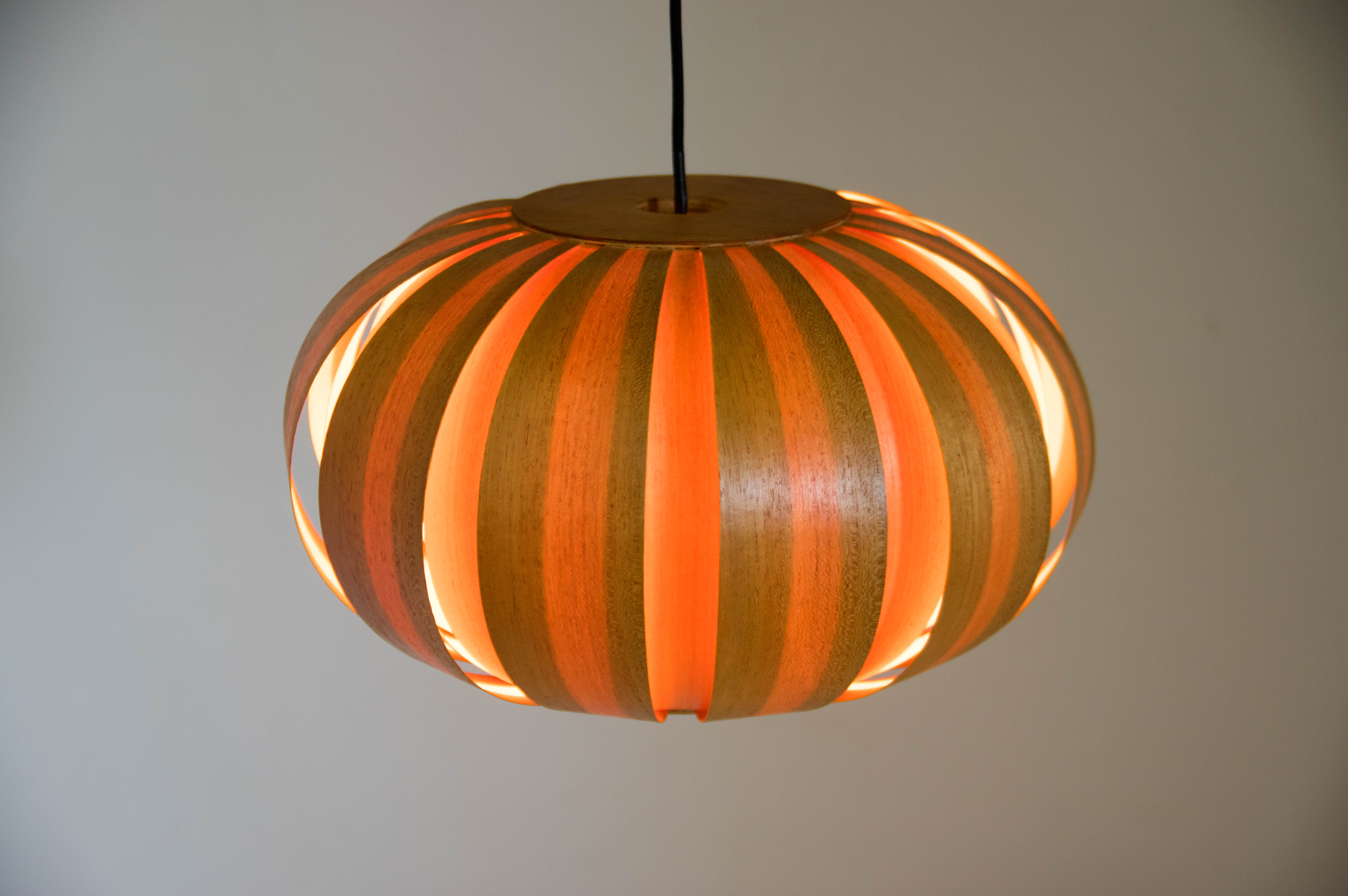 Midcentury Wooden Veneer Pendant, ULUV, 1960s