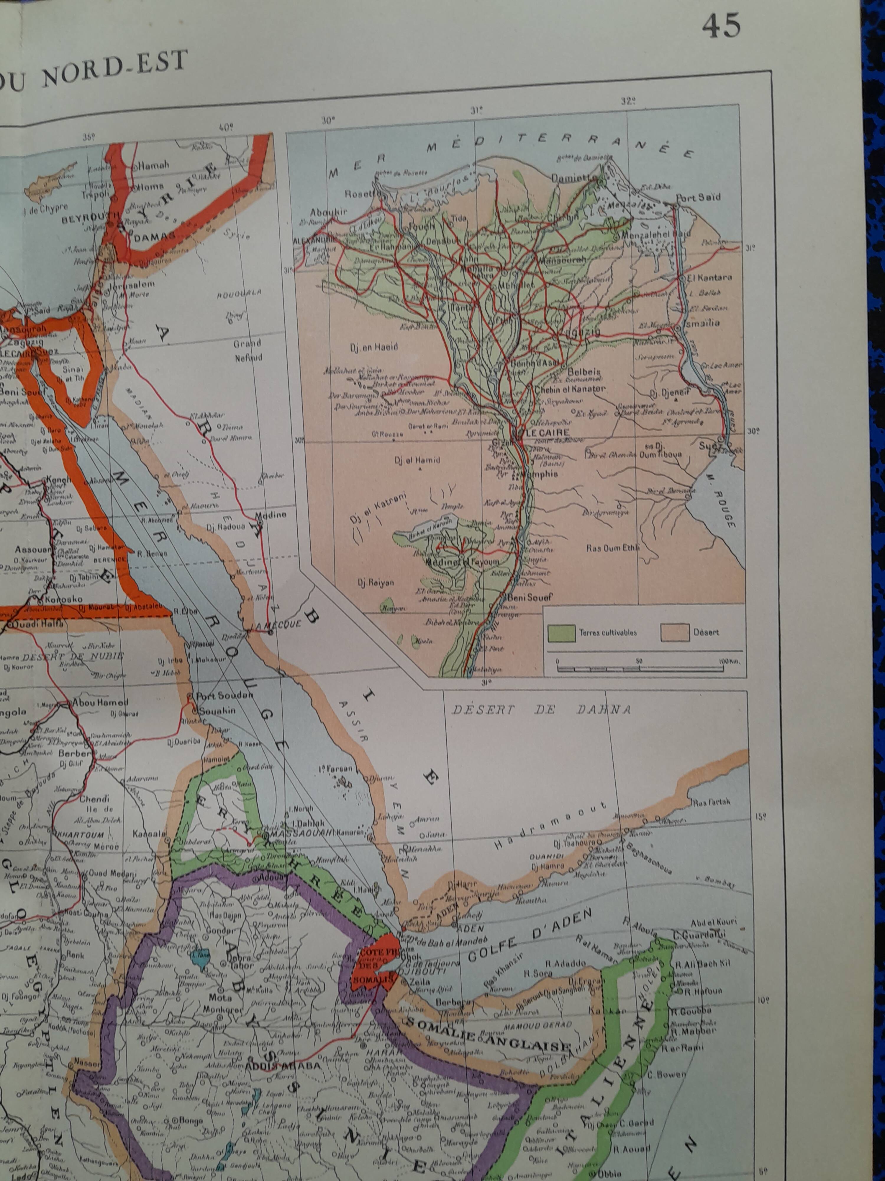 A geographical map from Atlas Quillet year 1925 map: North-East Africa Nile delta