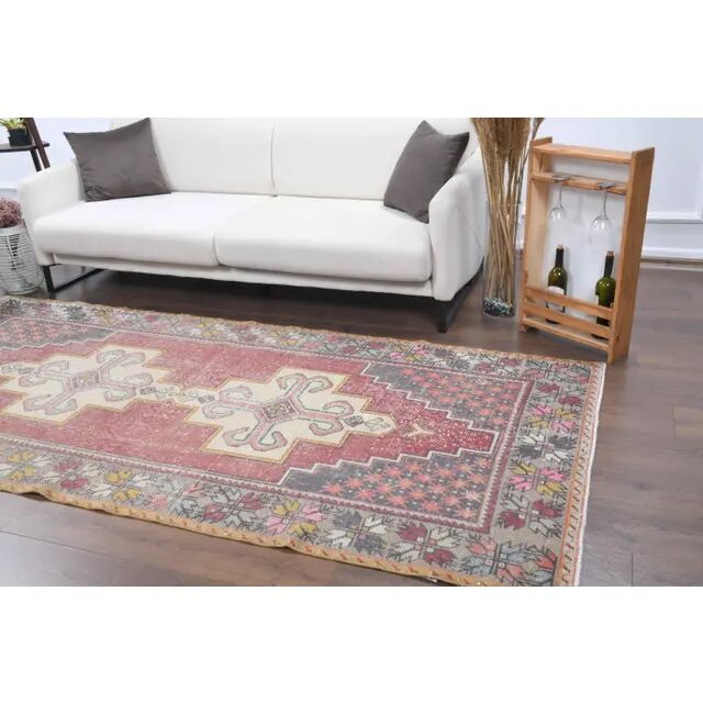 1970s Turkish Oushak Handmade Wool Cotton Pink Area Rug 127x276