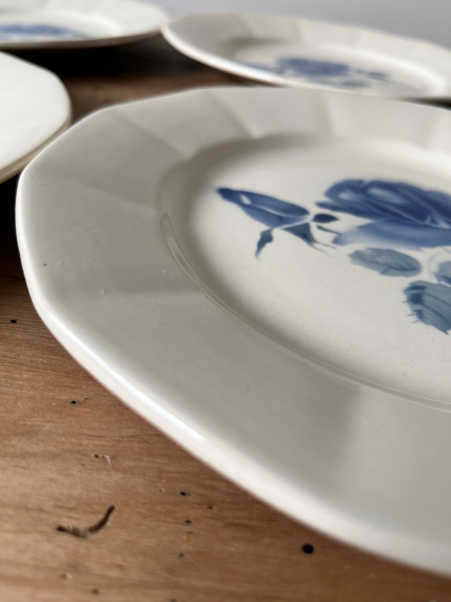 6 flat plates old Digoin & Sarreguemines decoration "blue rose"