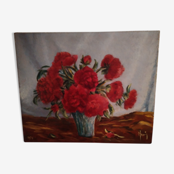 Tableau bouquet de pivoines rouges