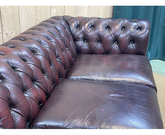 Chesterfield 3-seater sofa in red leather from the 70s