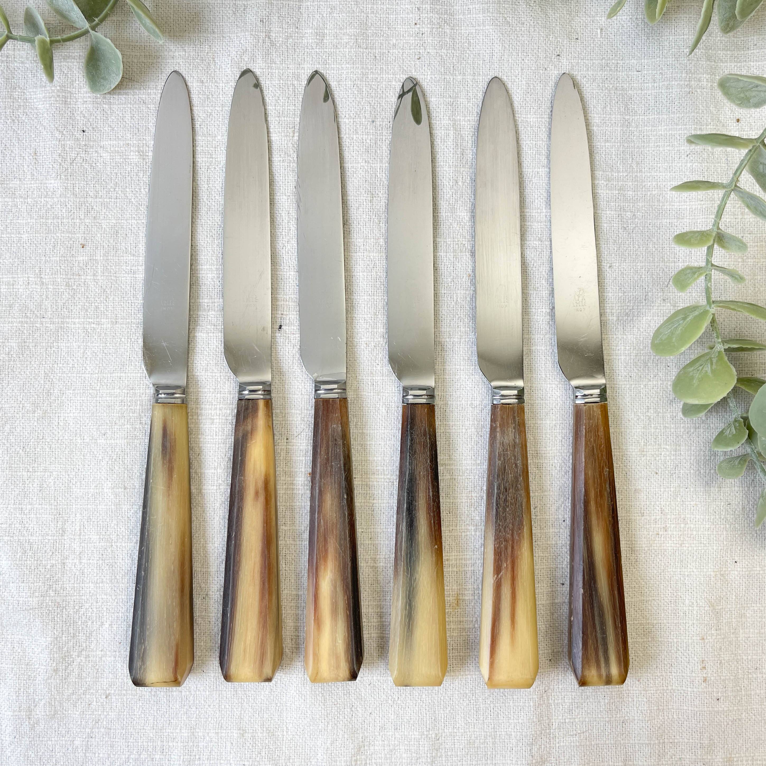 6 Vintage Horn Dessert Knives