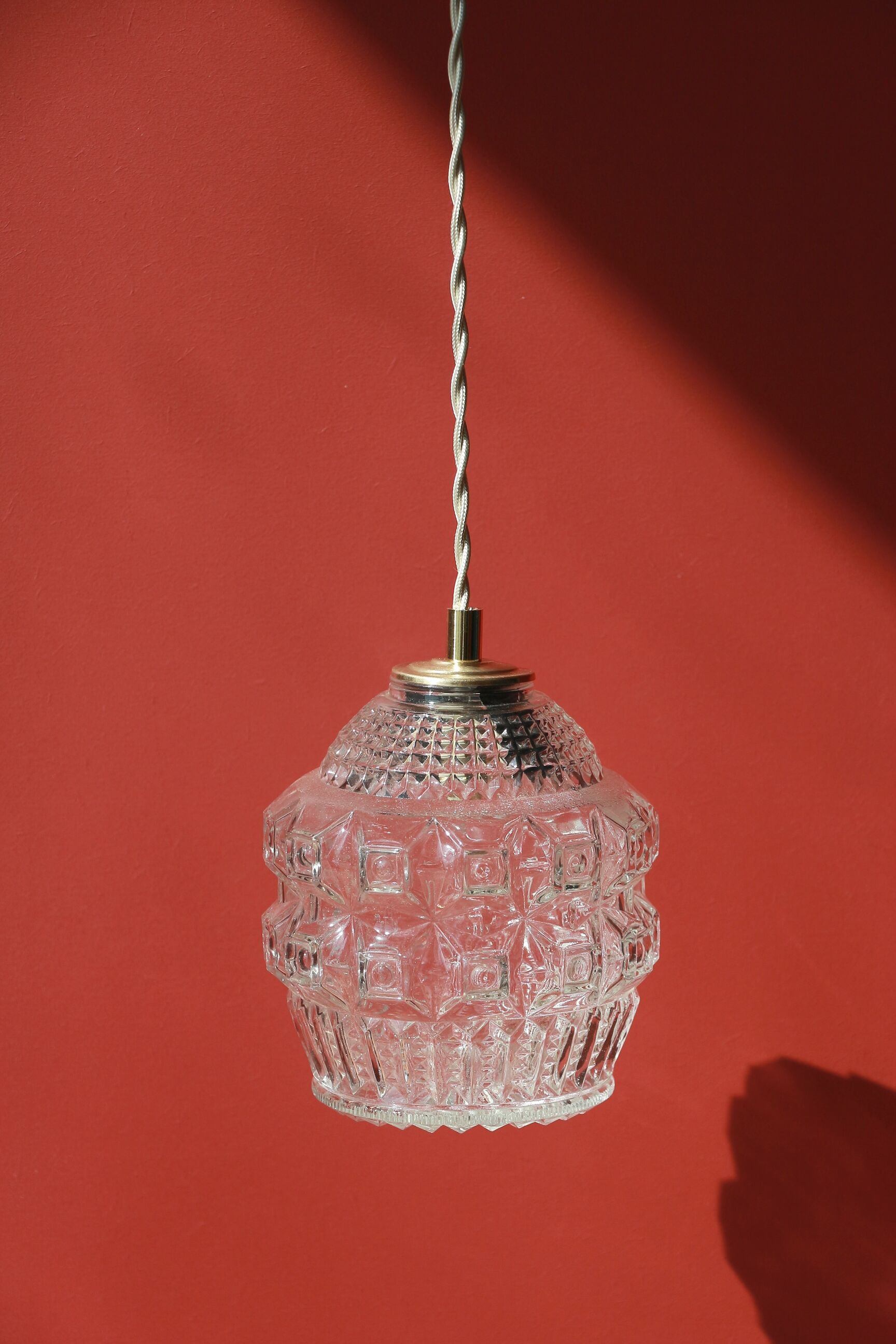 Hanging lamp textured patterned glass and relief