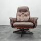 Midcentury Swivel Leather and Wood Armchair Göte Möbler Nässjö, Sweden, 1960s