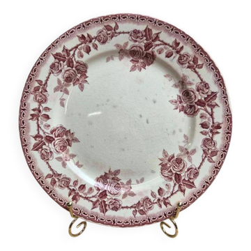Flat plate ironstone H. Boulenger Choisy-le-roi Paris model – burgundy roses