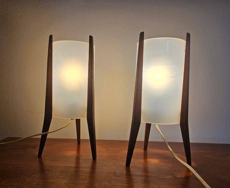 Pair of Mid-Century Table Lamps Pokrok Zilina, Tripod, Rocket, 1970s