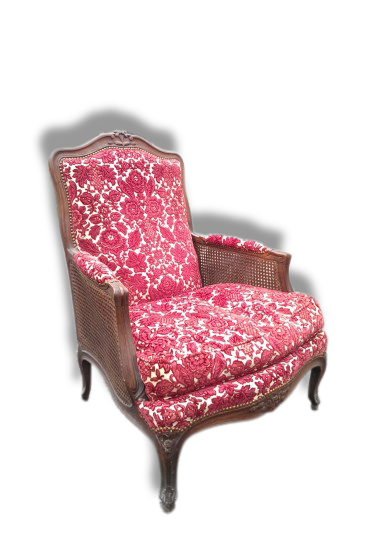 Shepherdess of style Louis XV with caned armrests fabric damask Red