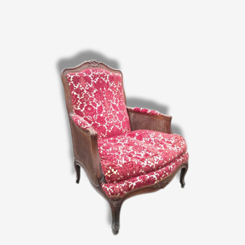 Shepherdess of style Louis XV with caned armrests fabric damask Red