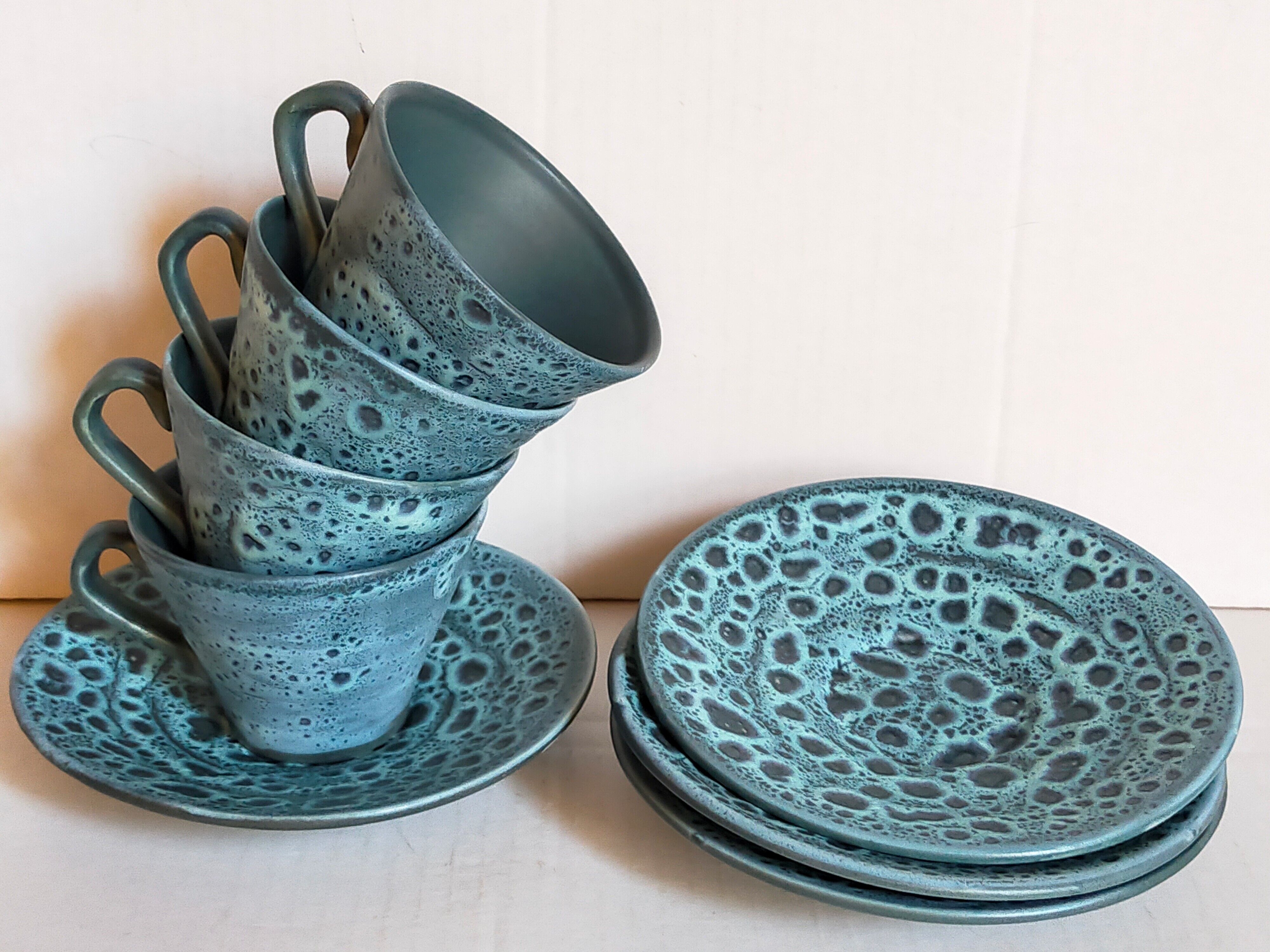 4 vintage fat lava ceramic cups