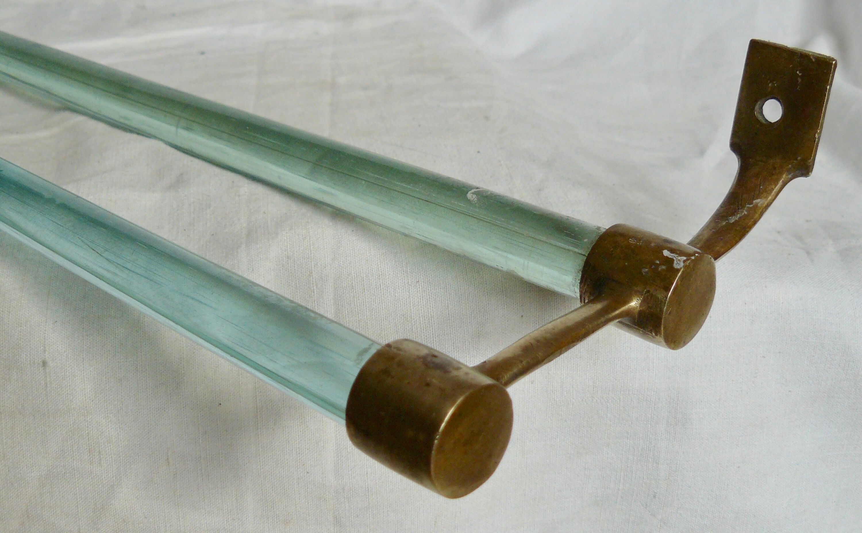 Art deco towel rack brass and glass