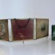 Vintage 1900 triptych barber mirror in gold, gallant scene - 20 x 59 cm