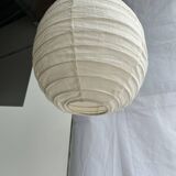 Small Japanese-style natural rattan and linen pendant light in the shape of a drop H40 D35