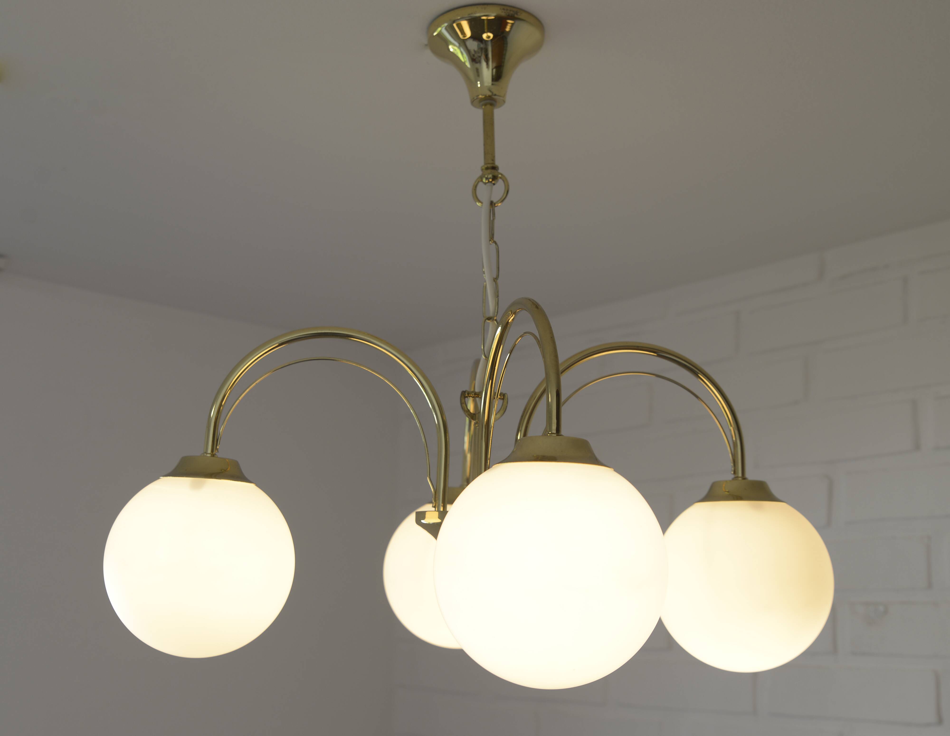 Elegant Gold Vintage Chandelier Mid Century Hollywood Regency Hanging Lamp