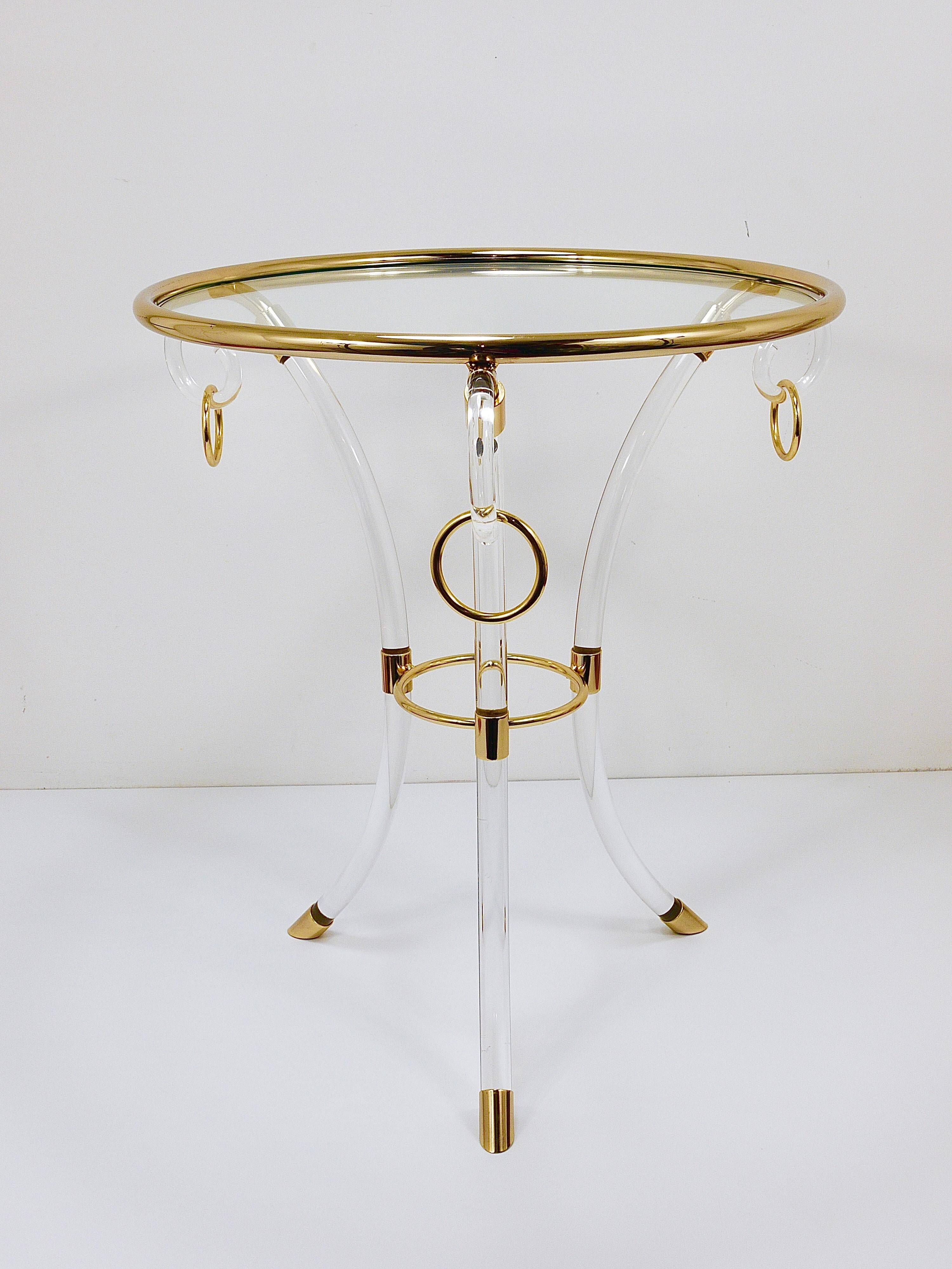Table basse Tripode style Maison Jansen en lucite et métal doré