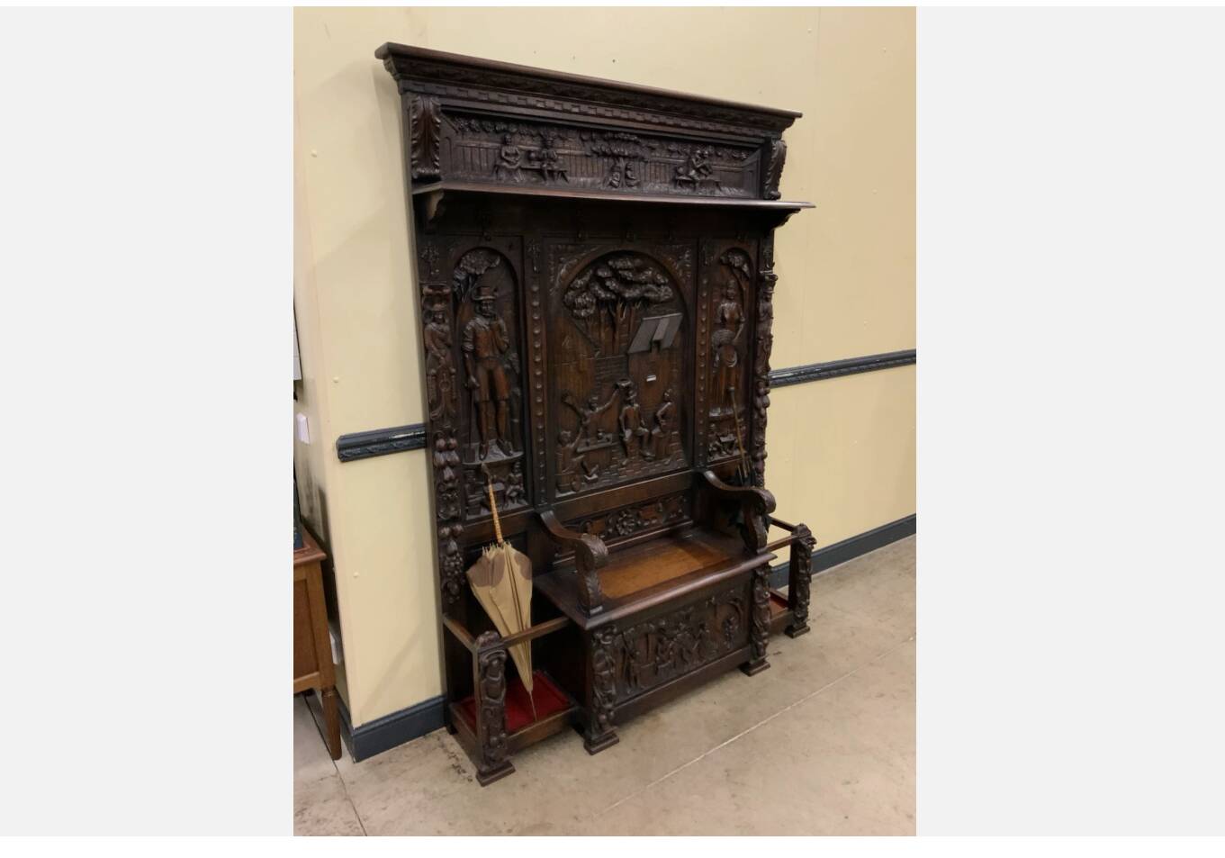 Antique impressive wardrobe with bench trunk.