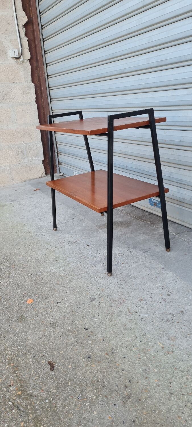 Teak and metal side table