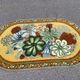 Vintage oval rug from the 70s - Pop flower patterns in green & mustard 185x115.