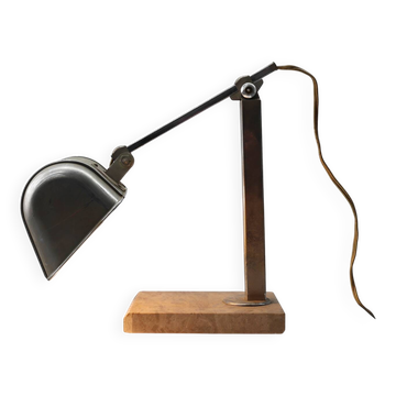 Lampe de bureau Art Déco de style industriel, en métal et travertin, Belgique, années 1930