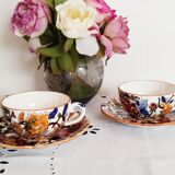 Tasses à café  en faïence de Gien, motif " pivoines ", tasse à thé