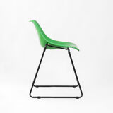 Set of 4 stackable iron chairs in green and yellow, 1970's