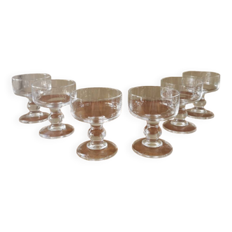 Suite de 6 coupes à Champagne vintage années 70 cristal