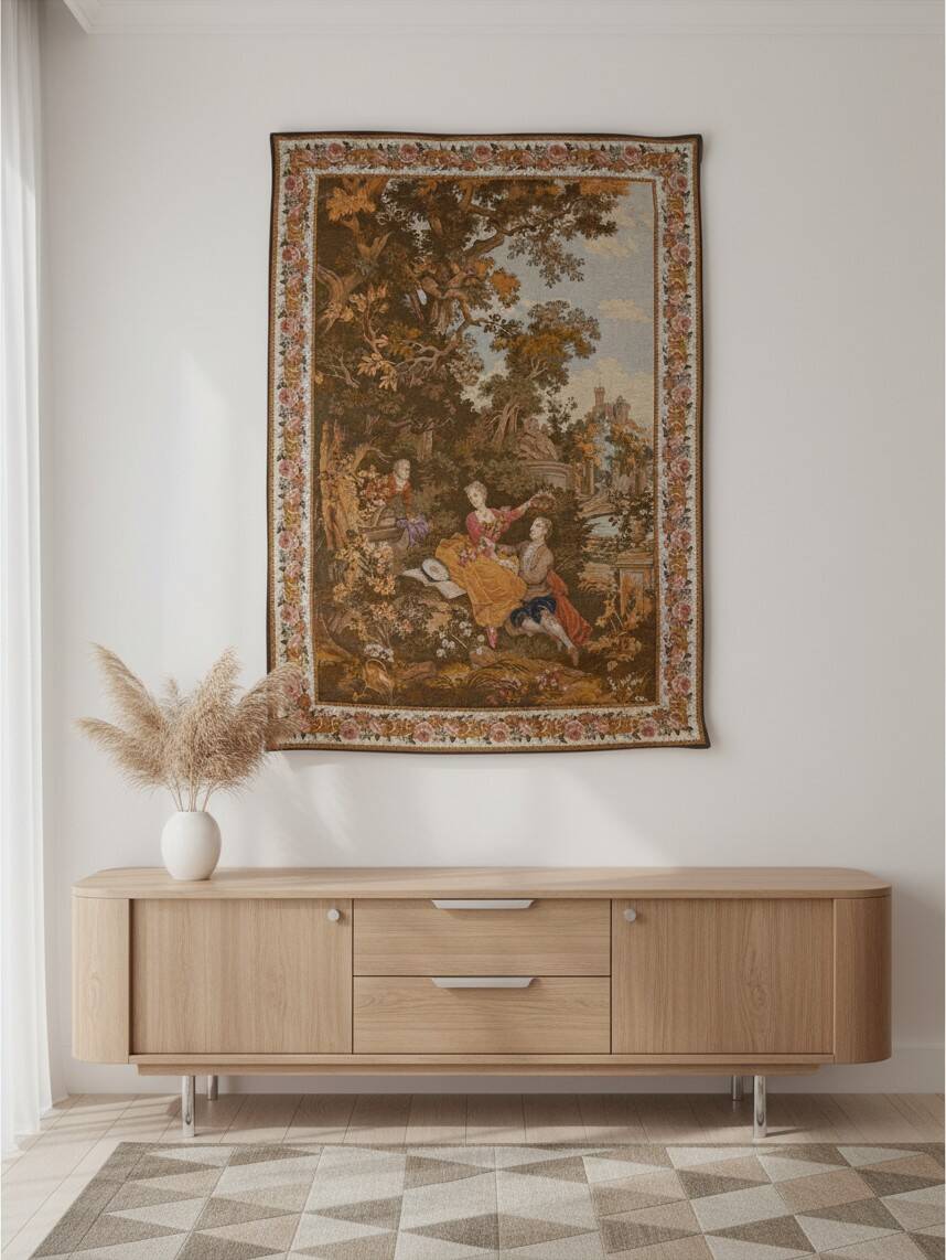 tapestry wall "L'Indiscrétion" French Workshops Jules Pansu 1978