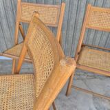 Set of 4 vintage Italian folding chairs in cane 1970s