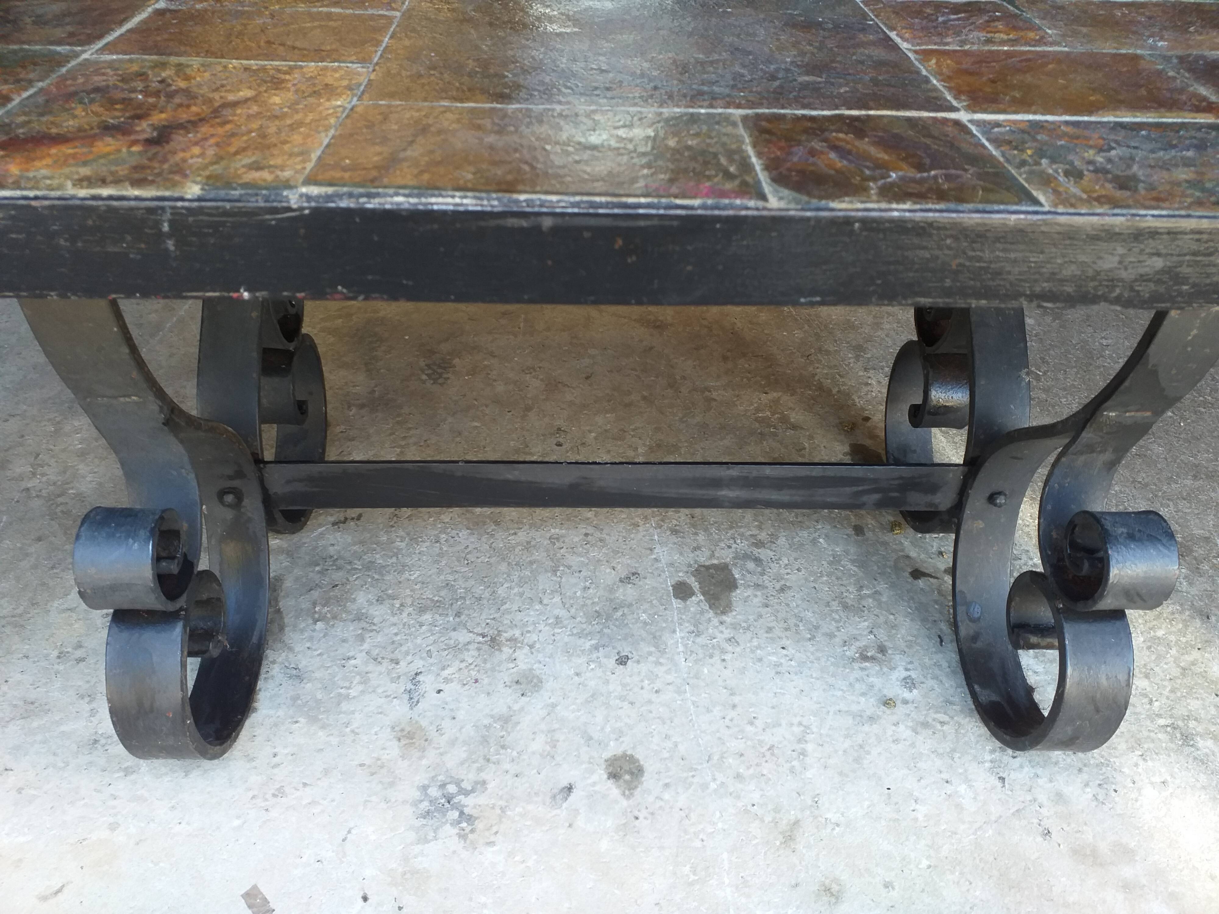 Slate and wrought iron coffee table