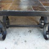 Slate and wrought iron coffee table