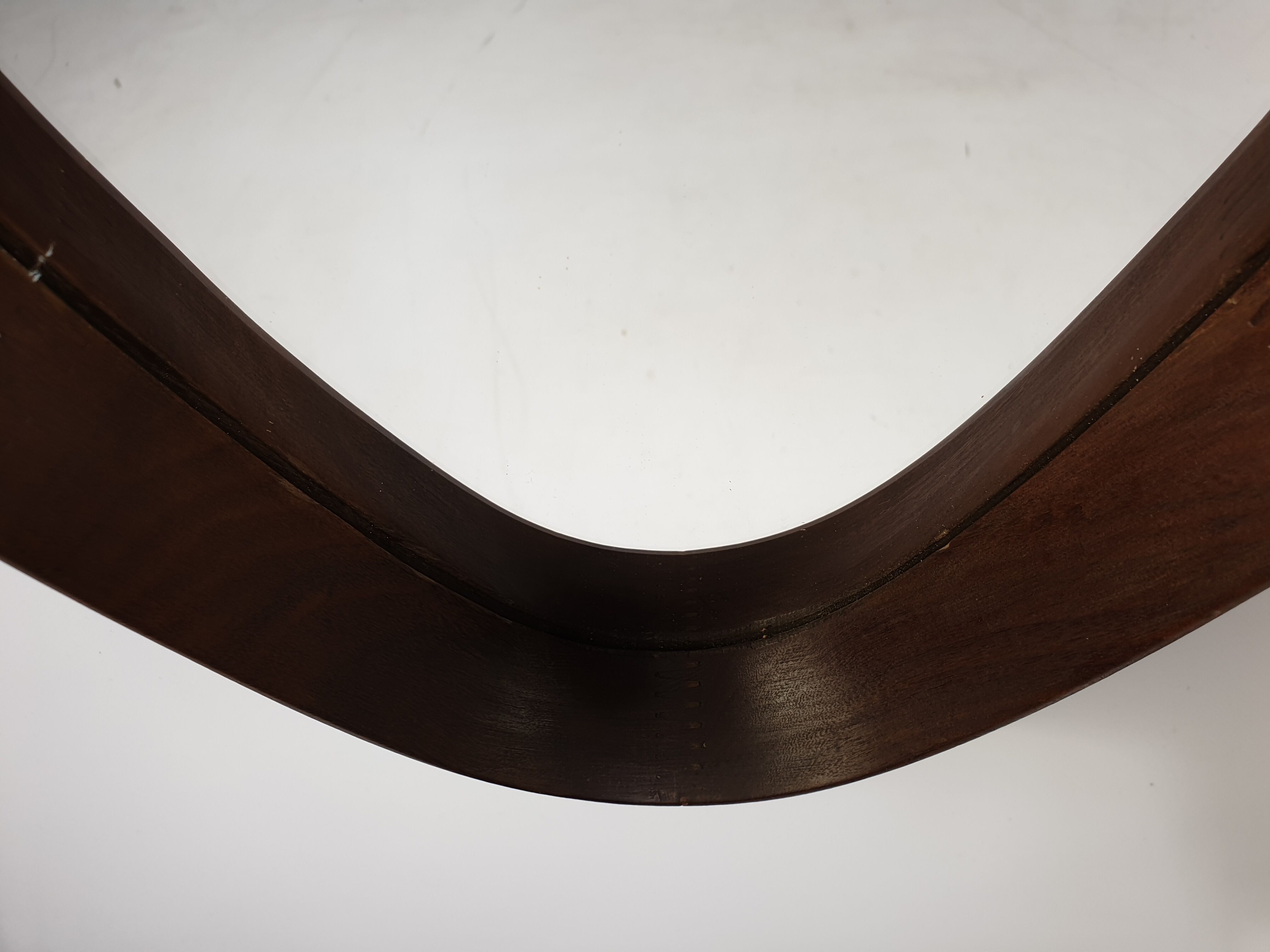 Italian Oval Teak Mirror 1950s 32x103cm