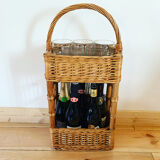 Vintage wicker bottle bar