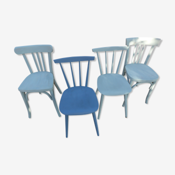 Set of 4 mismatched blue chairs