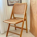 Folding wooden and cane chair