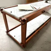Italian modernist shelf in teak and Carrara marble, 1950s
