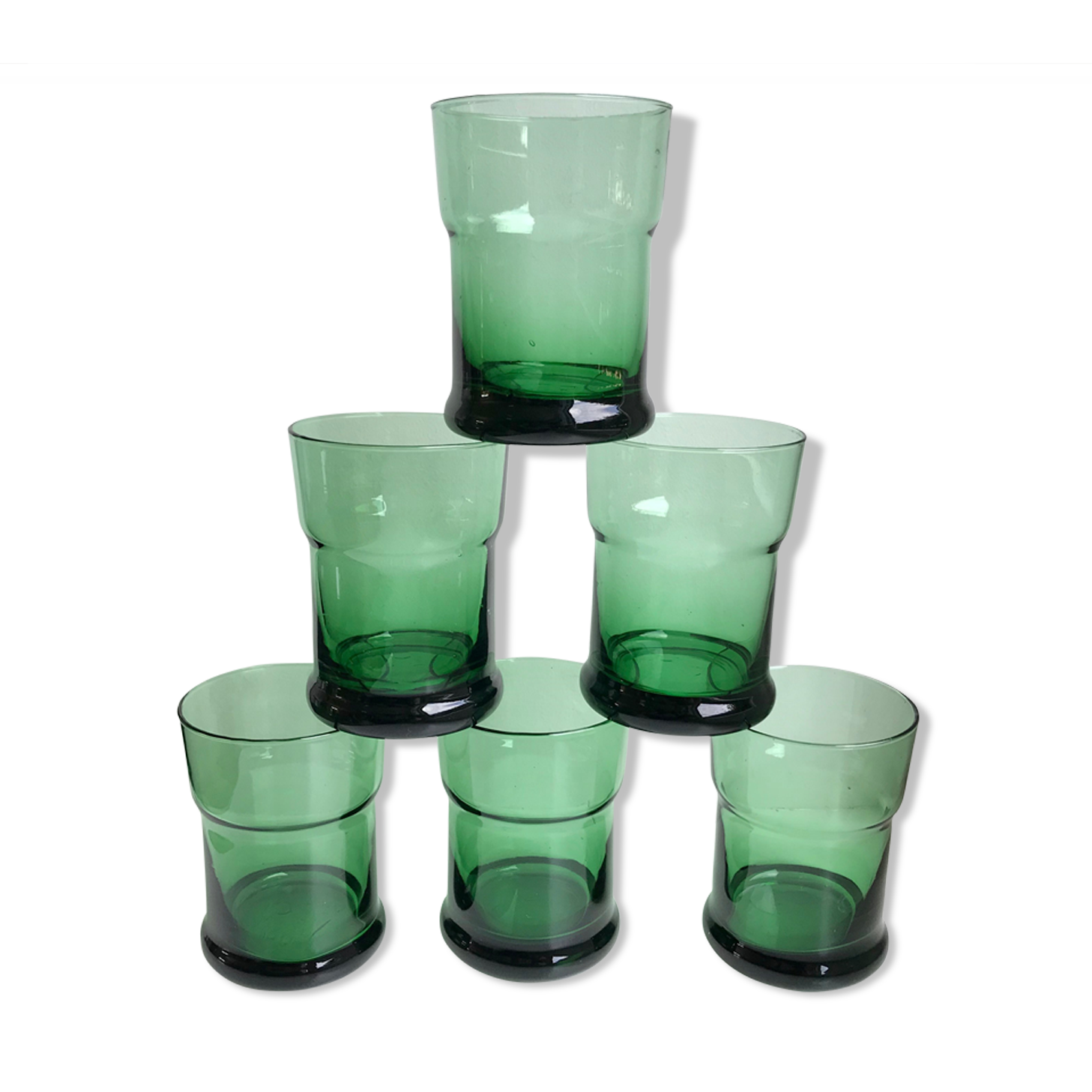 Set of 6 green glasses design 70s