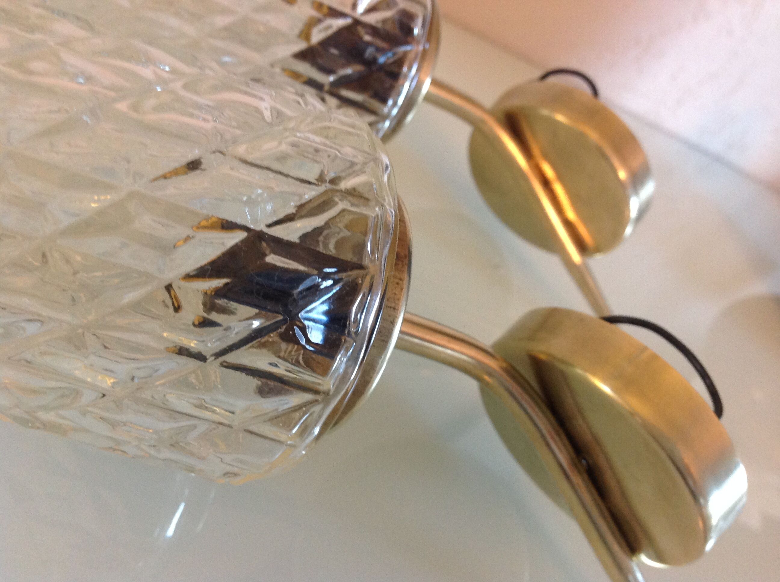 Pair of brass wall lamps conical glasses from the 60's