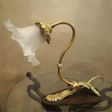 pretty little office lamp art nouveau bronze and brass, wood, electricity CE 35x30