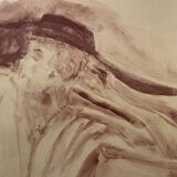 Signed painting monochrome watercolor caput mortum female portrait "Belle époque"