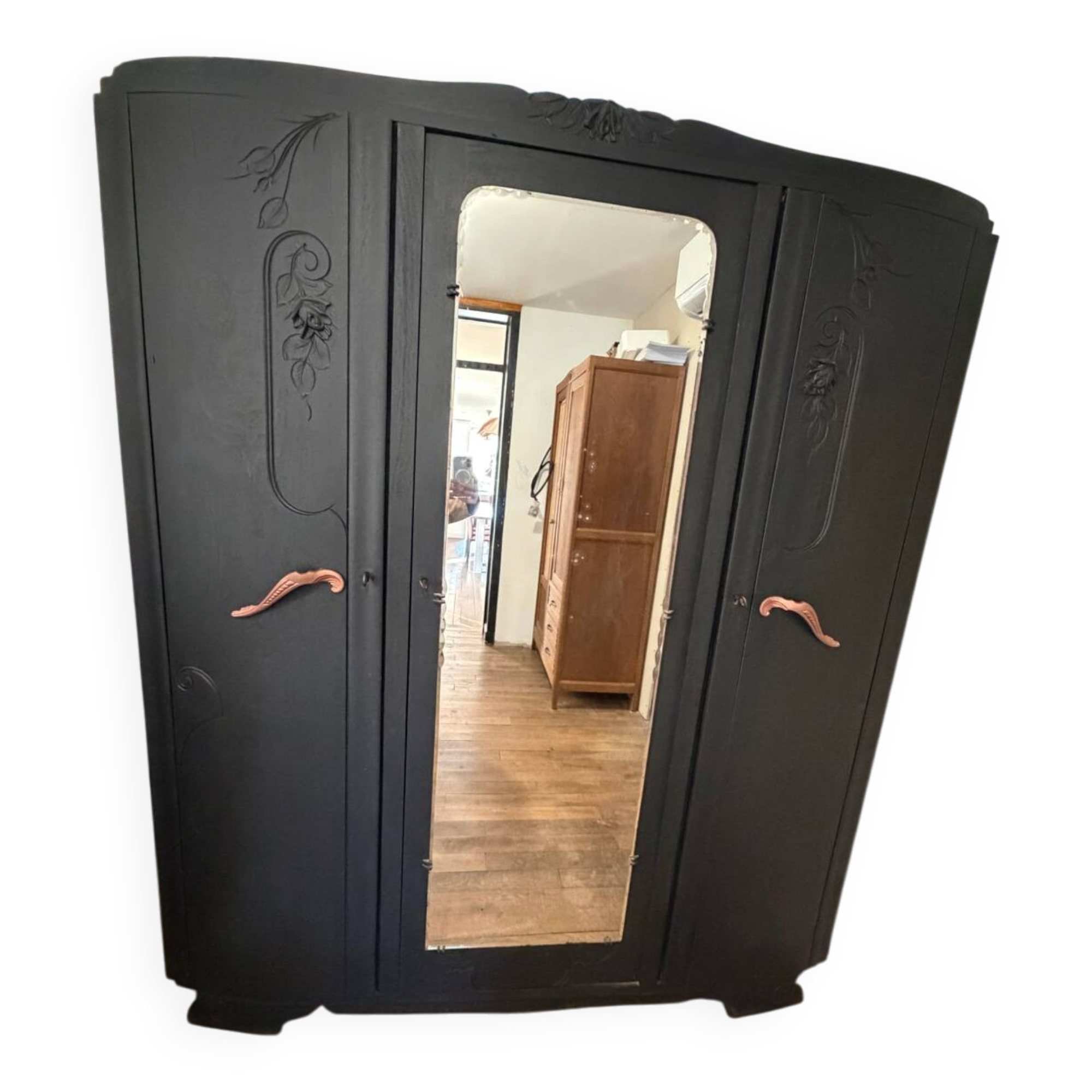 Matte black Art Deco wardrobe