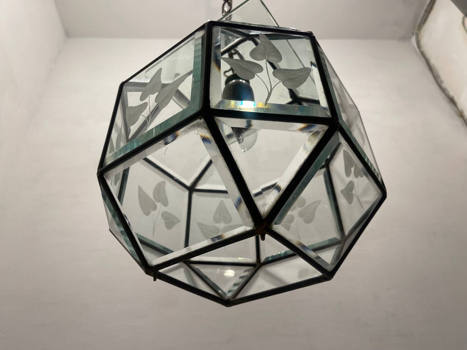 Etched Glass Light Pendant 1950’s