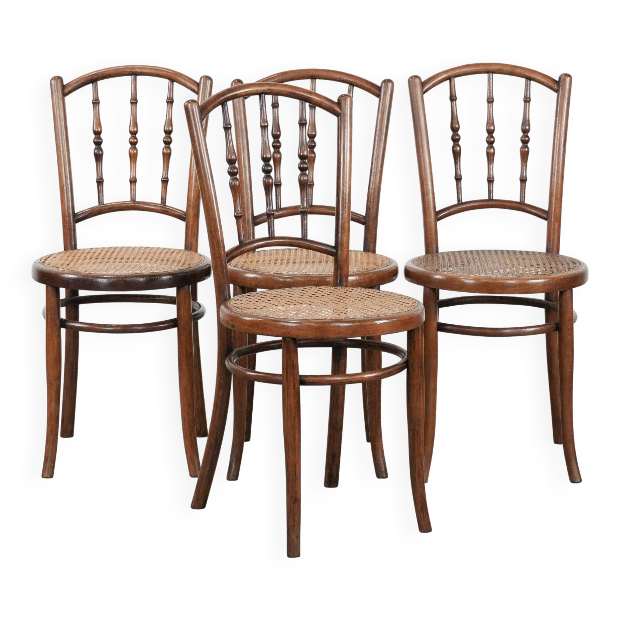 Set of 4 vintage bistro chairs Jacob & Josef Kohn Wien with a wicker seat