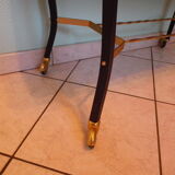Lounge table, side table on wheels, formica top, gold and black metal