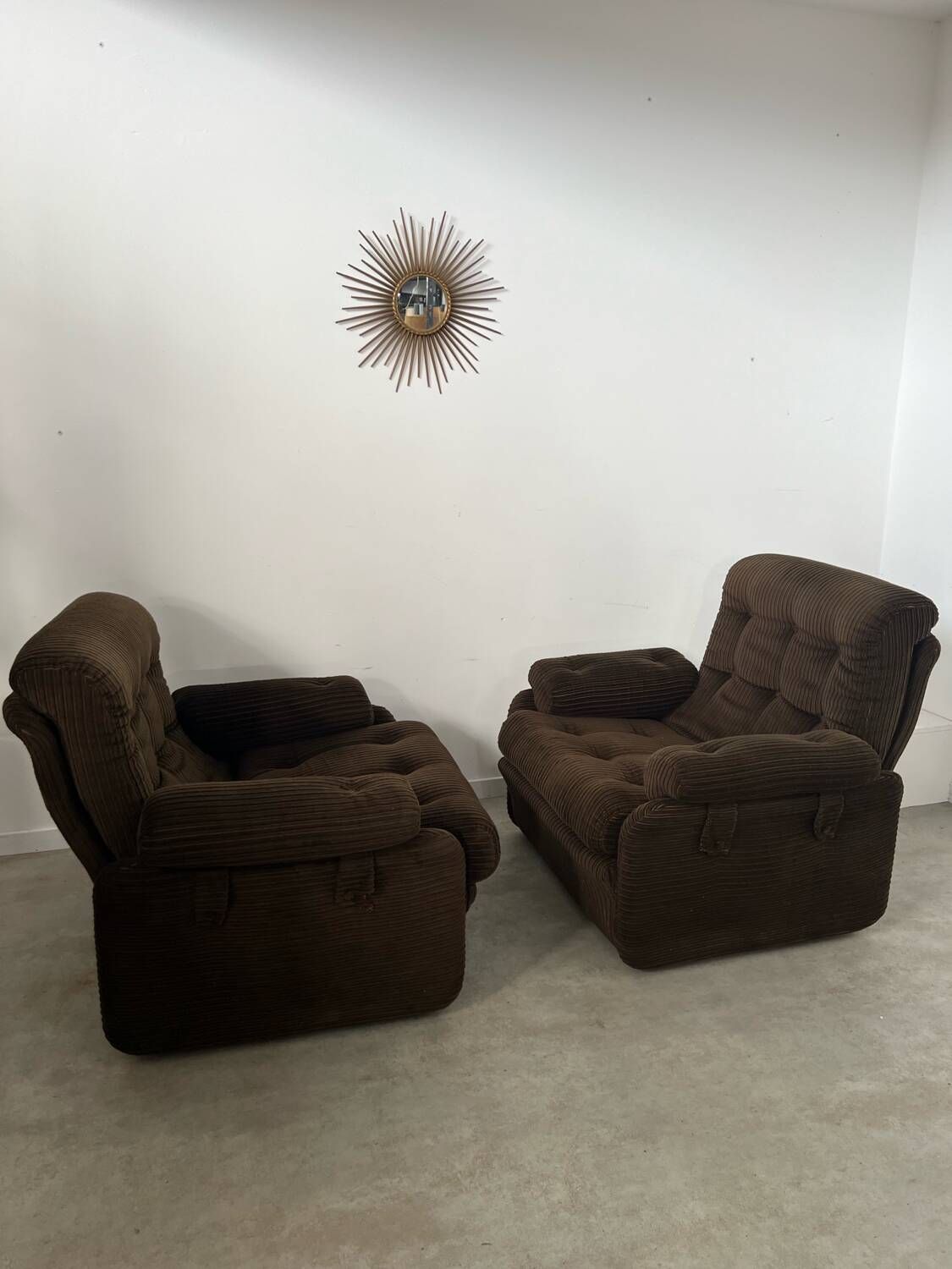 Set of 2 vintage Airborne French design armchairs from the 60s in velvet