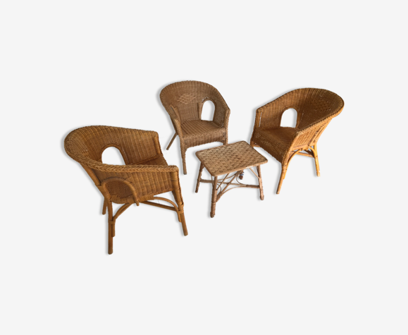 Salon de jardin en rotin vintage